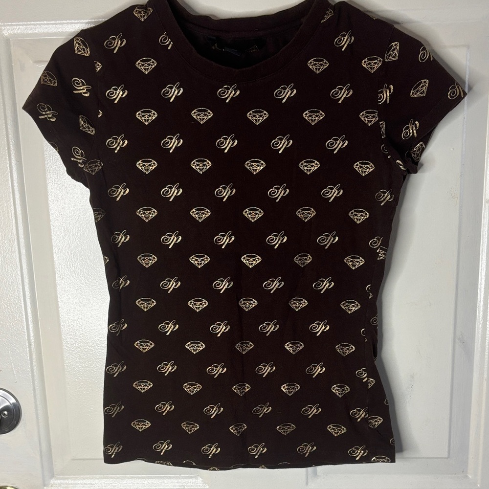 South Pole Brown Short Sleeve Tee with Gold Diamond & SP Pattern